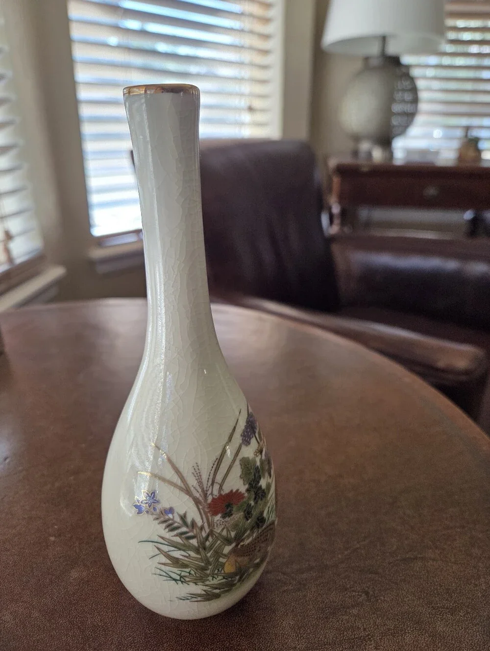 Vintage Otagiri Japan Quail & Chrysanthemum Porcelain Bud Vase